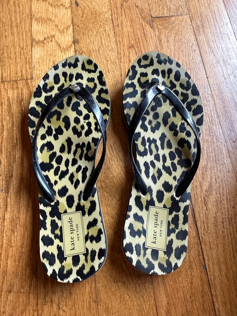 kate spade Leopard Print Flip Flop Sandals in Black and Yellow